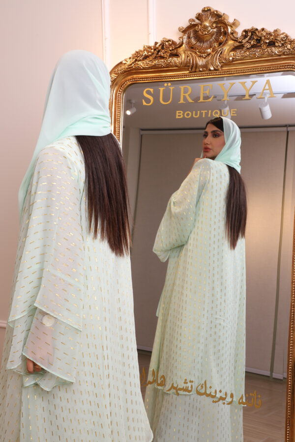 Shinny Double Chiffon Abaya with inner dress and Shaila Color: Pistachio