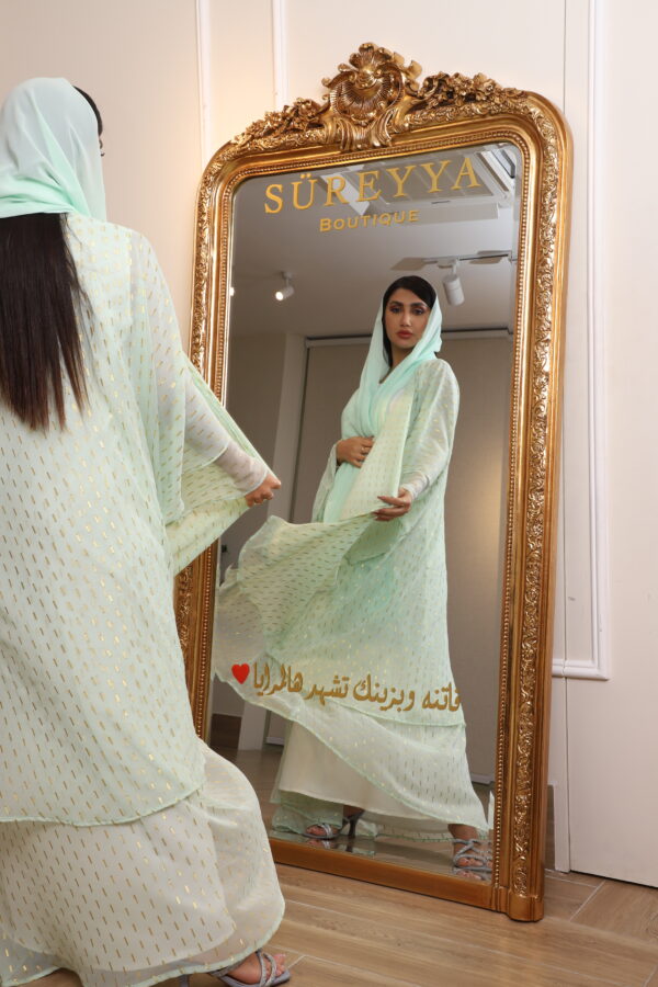 Shinny Double Chiffon Abaya with inner dress and Shaila Color: Pistachio